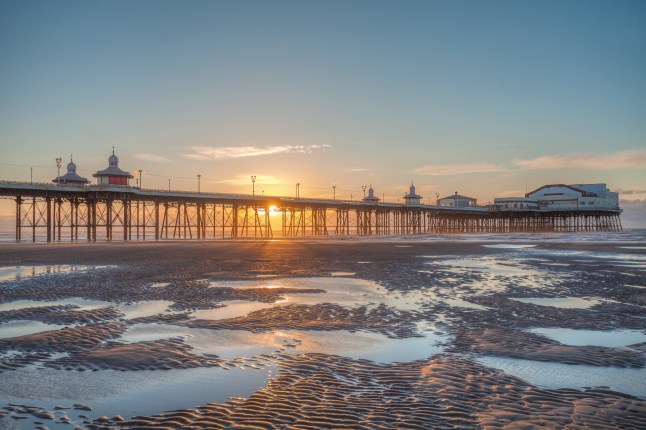 Blackpool Beach at Sunset with the Historic Victorian North Pier.
