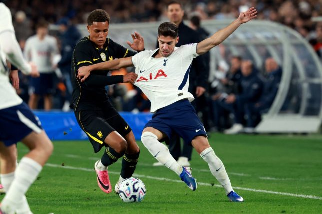 Chelsea's Mahdi Nicoll-Jazuli (L) tackles Tottenham Hotspur's Manor Solomon (R) during the Sydney Super Cup football match between English Premier League teams Chelsea and Tottenham Hotspur at Stadium Australia in Sydney on August 1, 2026. (Photo by DAVID GRAY / AFP via Getty Images) / --IMAGE RESTRICTED TO EDITORIAL USE - STRICTLY NO COMMERCIAL USE--