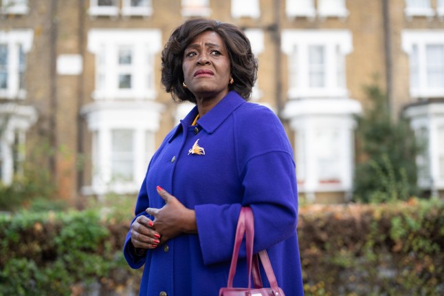 Sharon D Clarke looking worried.