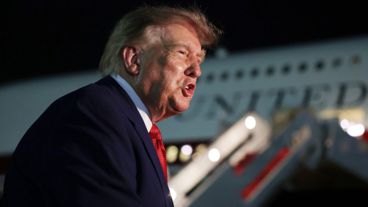 JOINT BASE ANDREWS, MARYLAND - AUGUST 11: U.S. President Donald Trump speaks to reporters after stepping off Air Force One on August 11, 2026 in Joint Base Andrews, Maryland. Trump was asked about the secret decoy flight he took out of Turkey in a military aircraft. The president was returning to Washington, DC after traveling to Ohio to attend the 2026 Patriot Games. (Photo by Anna Moneymaker/Getty Images)