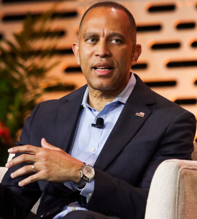 ATLANTA, GEORGIA - AUGUST 13: U.S. House Minority Leader Hakeem Jeffries (D-NY) speaks onstage at 