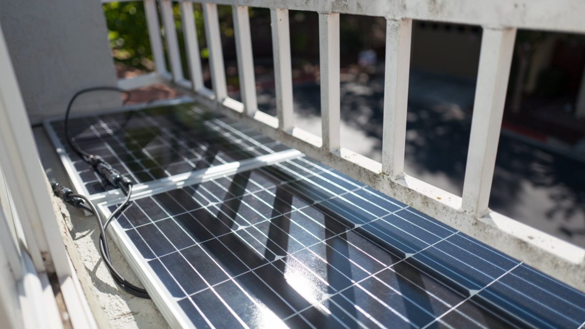 Solar photovoltaic panels from solar company Renogy, being installed as part of a residential off-grid solar system, in bright sunlight, San Ramon, California, September 10, 2018. (Photo by Smith Collection/Gado/Getty Images)