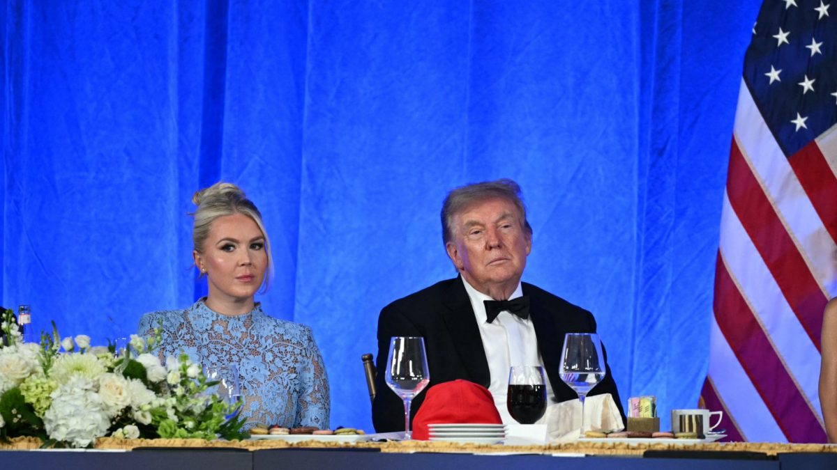 White House Press Secretary Karoline Leavitt and US President Donald Trump watch Oz 'Oz the Mentalist' Pearlman perform during the 2026 White House Correspondents' Association (WHCA) Dinner at the Waldorf Astoria in Washington, DC, on July 24, 2026. The 2026 WHCA Dinner was originally scheduled for April 25 at the Washington Hilton, but was rescheduled and relocated after an alleged gunman breached security. (Photo by Mandel NGAN / AFP via Getty Images)