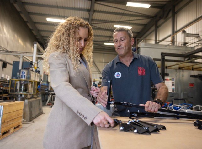 Climate minister Katie White visiting UKSOL factory to see new plug-in solar kits (Photo: DESNZ)