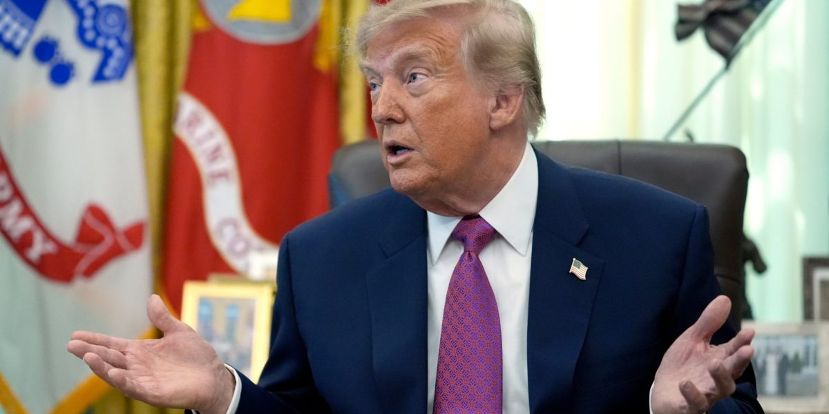 President Donald Trump speaks in the Oval Office of the White House, Thursday, Aug. 27, 2026, in Washington. (AP Photo/Manuel Balce Ceneta)