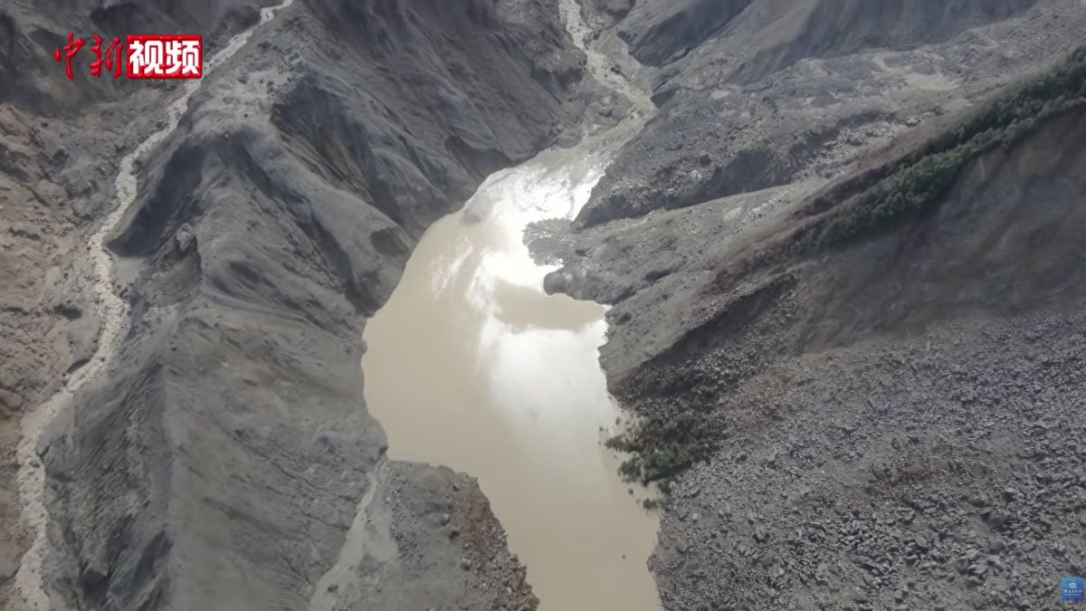 This aerial image released on the Chinese social media platform Weibo account of the Lhasa Mobile Fire and Rescue Service on August 27, 2026, shows a barrier lake which formed after a landslide near where Nepal's Chhochen Khola River flows into the Purepu Tsangpo River, in Gyirong county, in China's Tibet region. A lake created after a mudslide hit the China-Nepal border faces a "high risk of breaching and sending floodwaters downstream", Chinese state media reported on August 28, citing water authorities. The lake formed after a wall of mud and debris hit the border hub of Gyirong in Tibet on August 26, with hundreds reported missing. (Photo by Lhasa Mobile Fire and Rescue Detachment / AFP via Getty Images) / RESTRICTED TO EDITORIAL USE - MANDATORY CREDIT "AFP PHOTO / Lhasa Mobile Fire and Rescue Detachment" - HANDOUT - NO MARKETING NO ADVERTISING CAMPAIGNS - DISTRIBUTED AS A SERVICE TO CLIENTS