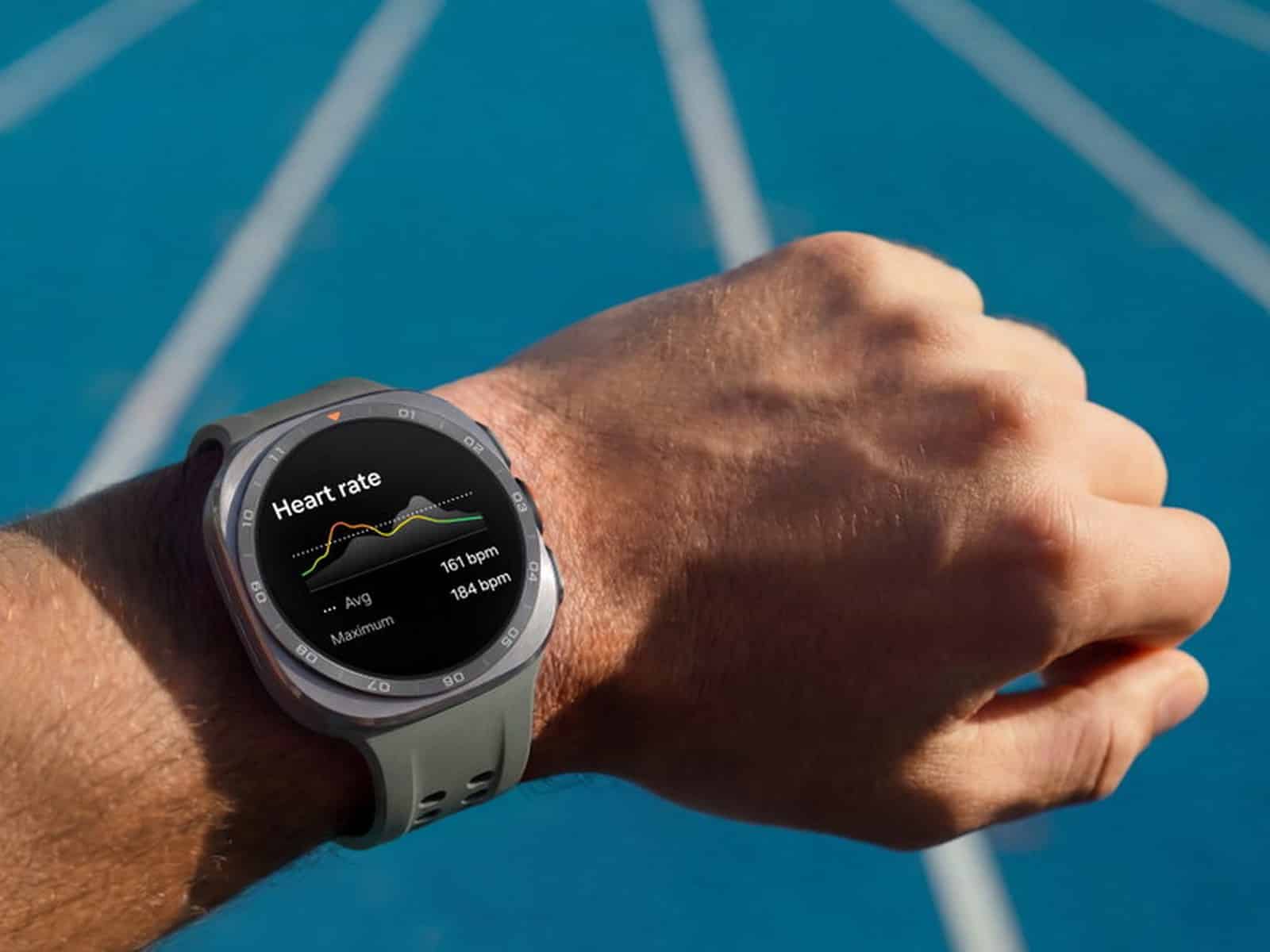 Samsung Galaxy Watch Ultra2 in titanium with a circular Super AMOLED display and a rugged outdoor band.
