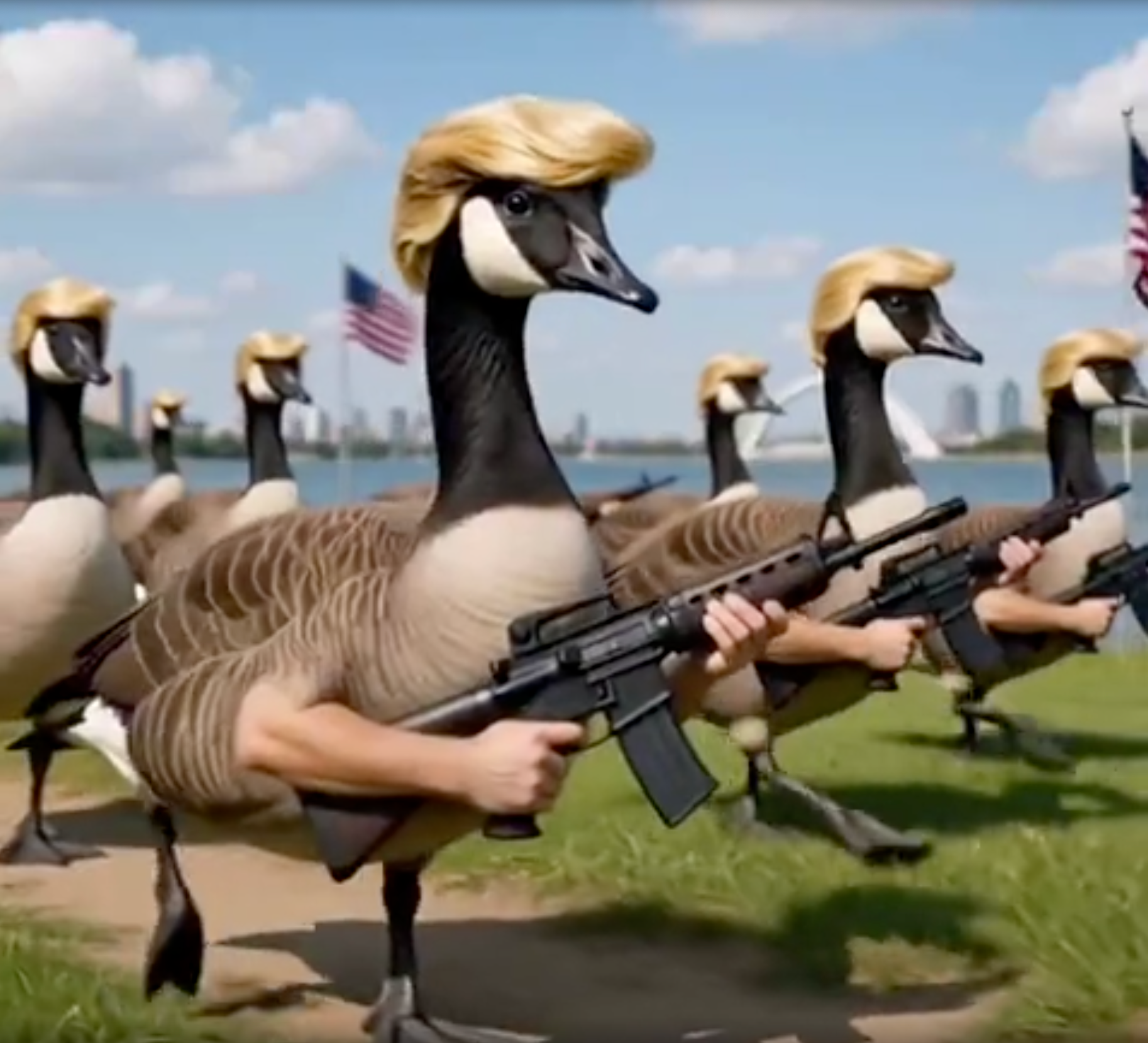 President Donald Trump posted an apparently AI-generated video of 'Lake America' being patrolled by an army of buff and bequiffed 'Donald Ducks'