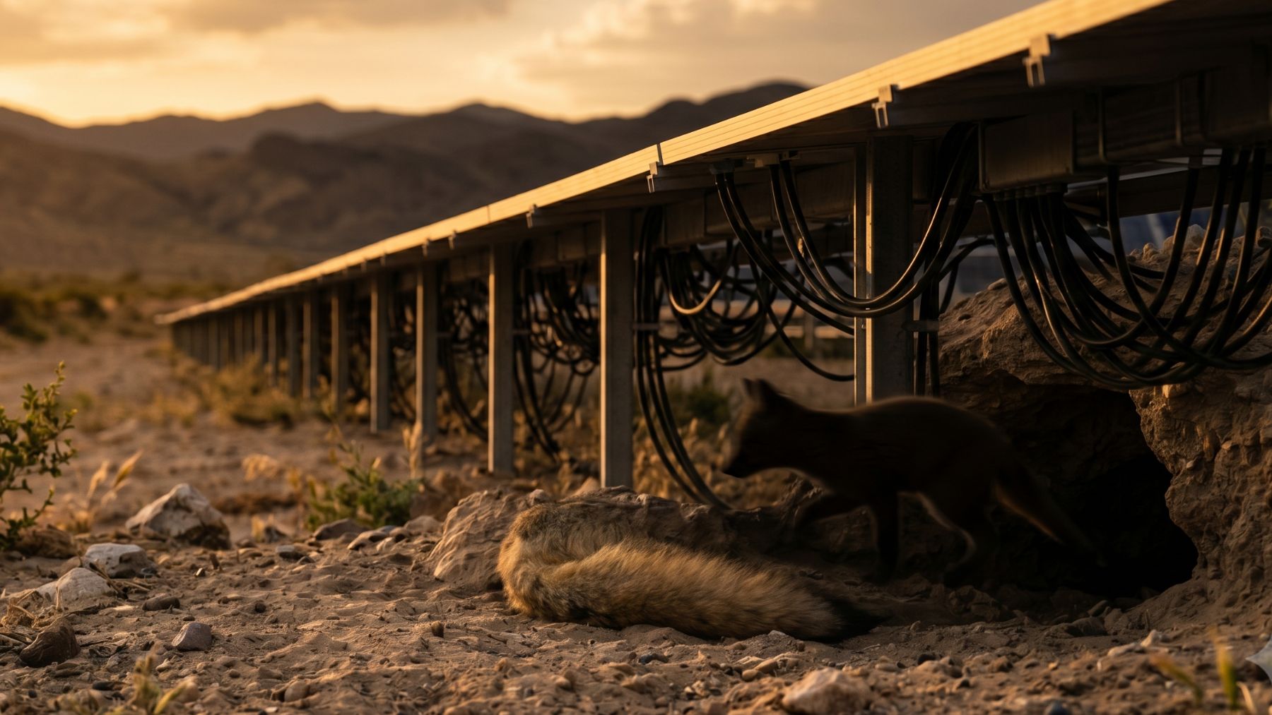 Solar panels foxes beneath