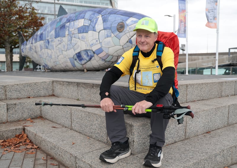 After surviving bipolar disorder, depression and addiction, one man is walking more than 4,800 kilometres across the UK and Ireland to encourage people to talk about their mental health
 
Seven months into the challenge, Jonathan Kemp has arrived in Belfast.
 
He will walk a further 380 kilometres across the north in support of charities, including depression charity AWARE NI, before continuing to Galway, where he is expected to complete the challenge in October.

PICTURE: BRIAN LINCOLN