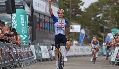 Giulio Pellizzari celebrates the stage win