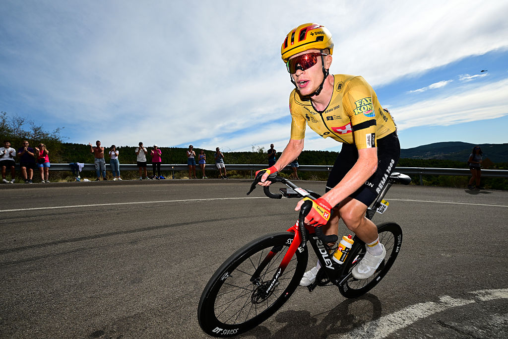 ARAMON VALDELINARES, SPAIN - AUGUST 29: Andreas Leknessund of Norway and Team Uno-X Mobility attacks in the breakaway during the La Vuelta - 81st Tour of Spain 2026, Stage 7 a 149.48m stage from Vall d&amp;apos;Alba to Aramon Valdelinares 1965m / #UCIWT / on August 29, 2026 in Aramon Valdelinares, Spain. (Photo by Tim de Waele/Getty Images)