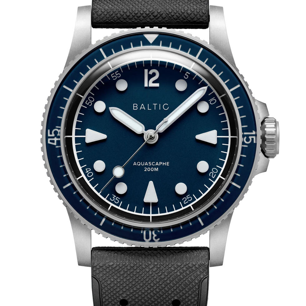 baltic aquascaphe dive watch with blue dial and black strap. baltic aquascaphe dive watch with blue dial and black strap.