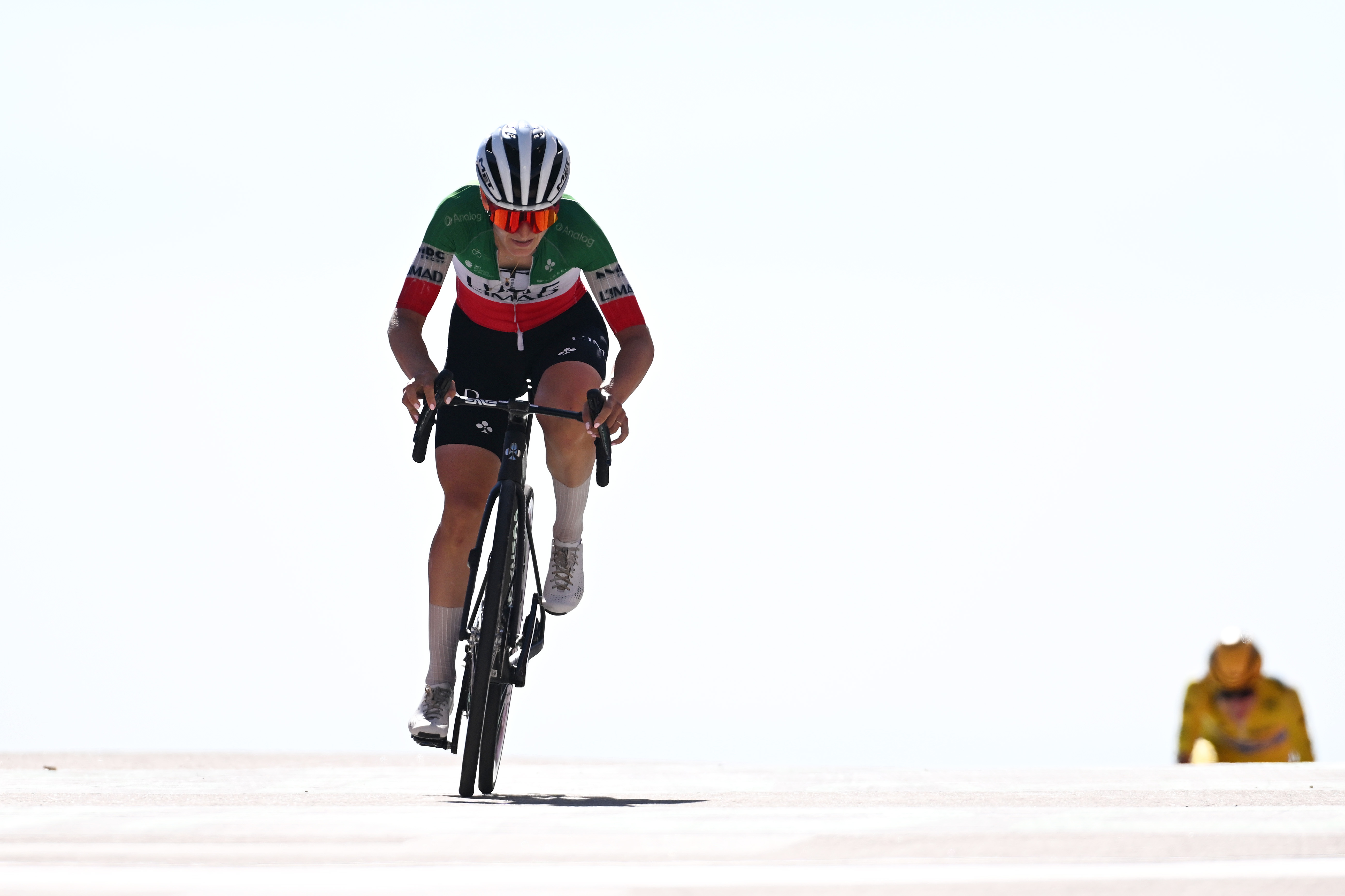 MONT VENTOUX, FRANCE - AUGUST 07: Elisa Longo Borghini of Italy and UAE Team L&amp;apos;IMAD crosses the finish line on third place during the 5th Tour de France Femmes 2026, Stage 7