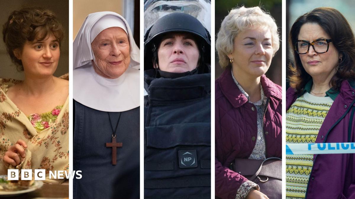 A five-way split image of actors Ella Bruccoleri, Judy Parfitt, Vicky McClure, Sheridan Smith and Ruth Jones all performing separately in their NTA nominated roles