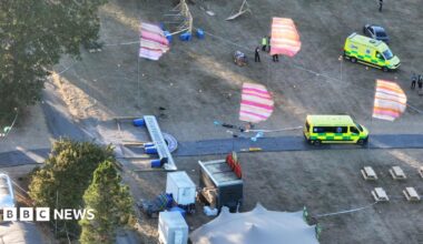 An ariel view of a festival.