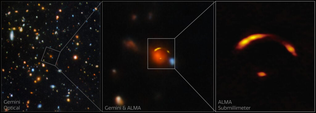 A single neutrino caught beneath the Antarctic ice sent astronomers searching across 11 billion light-years — and led them to a young galaxy nicknamed the Shadow Blaster, its light bent and magnified by another galaxy standing between it and Earth