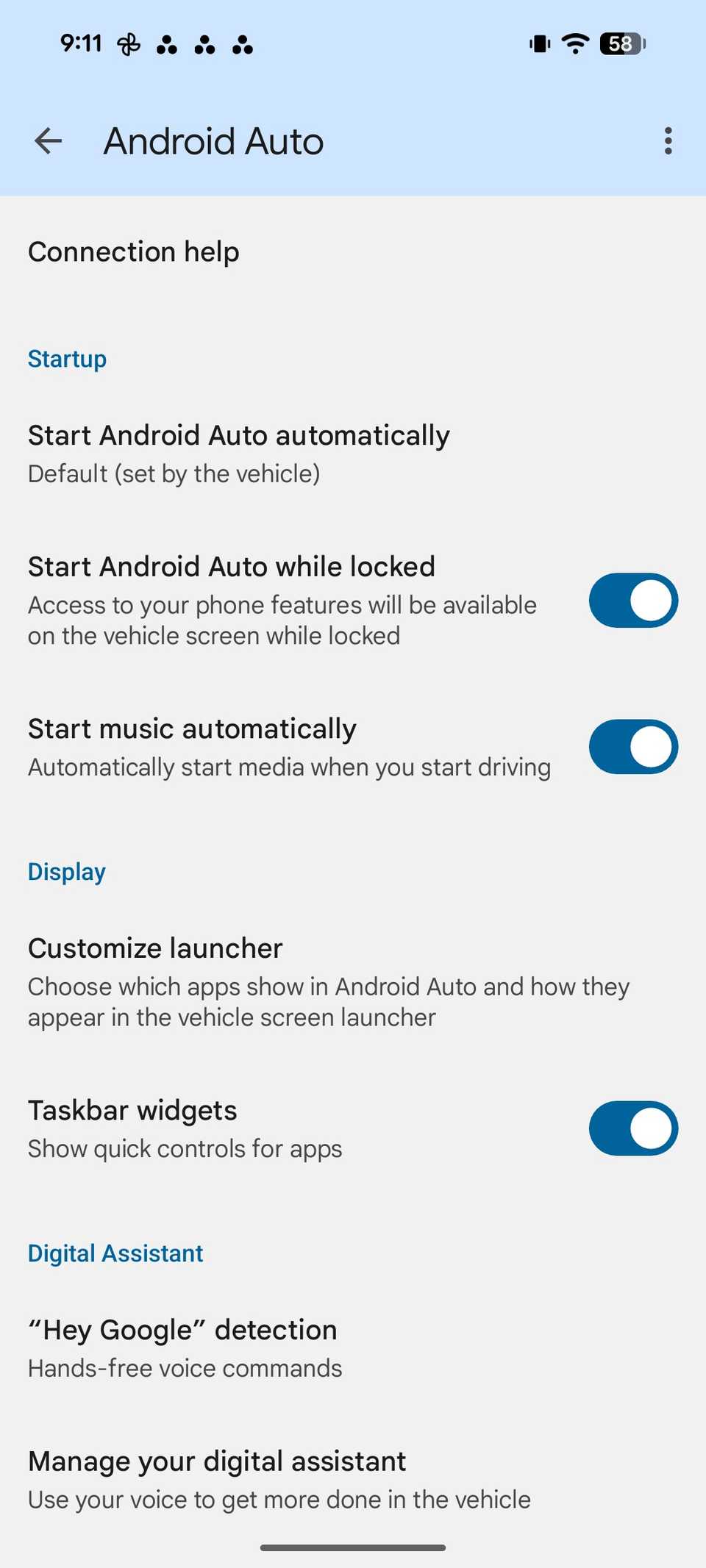 Android Auto settings