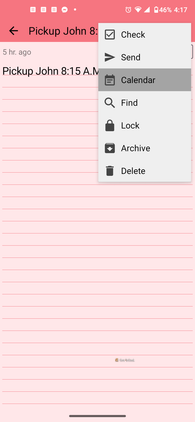 Smartphone view of the Android ColorNote Calendar showing the event editing screen with some options