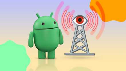 Android robot with spying cell tower