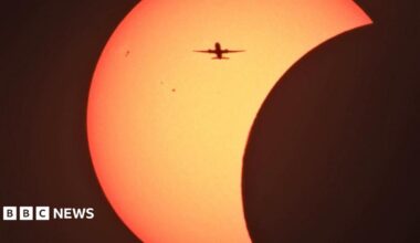 Plane crossing the Sun during the partial eclipse - taken from Beenham in West Berkshire.