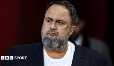 Nottingham Forest's owner Evangelos Marinakis arriving at the stadium during the Premier League match between Nottingham Forest and Arsenal at City Ground