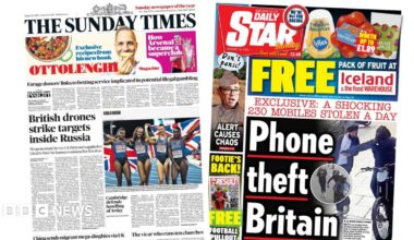 "British drones strike targets inside Russia," reads the headline on the front page of the Sunday Times.