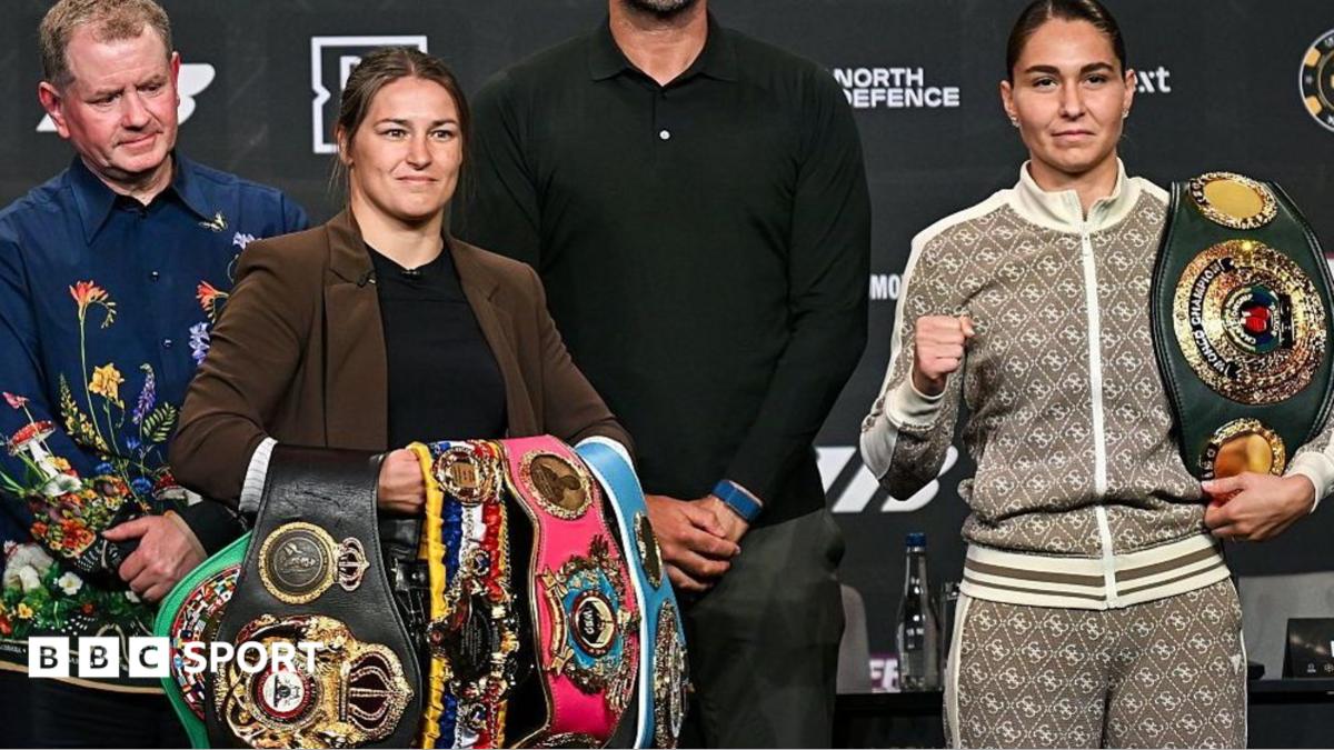Katie Taylor holds the WBO, WBA and IBF light-welterweight titles and stands next to Flora Pili