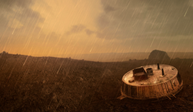 Huygens touched down on Titan at roughly the speed of a ball dropped from a metre up, denting the ground by 12 centimetres before it bounced, slid 30 centimetres, and wobbled five times on ground one scientist likened to snow frozen on top