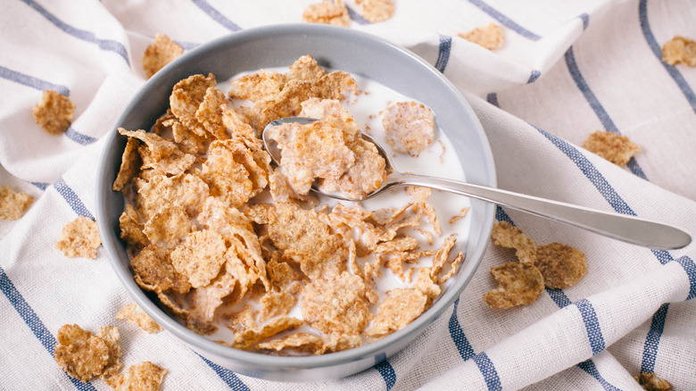 bowl of breakfast cereal with milk
