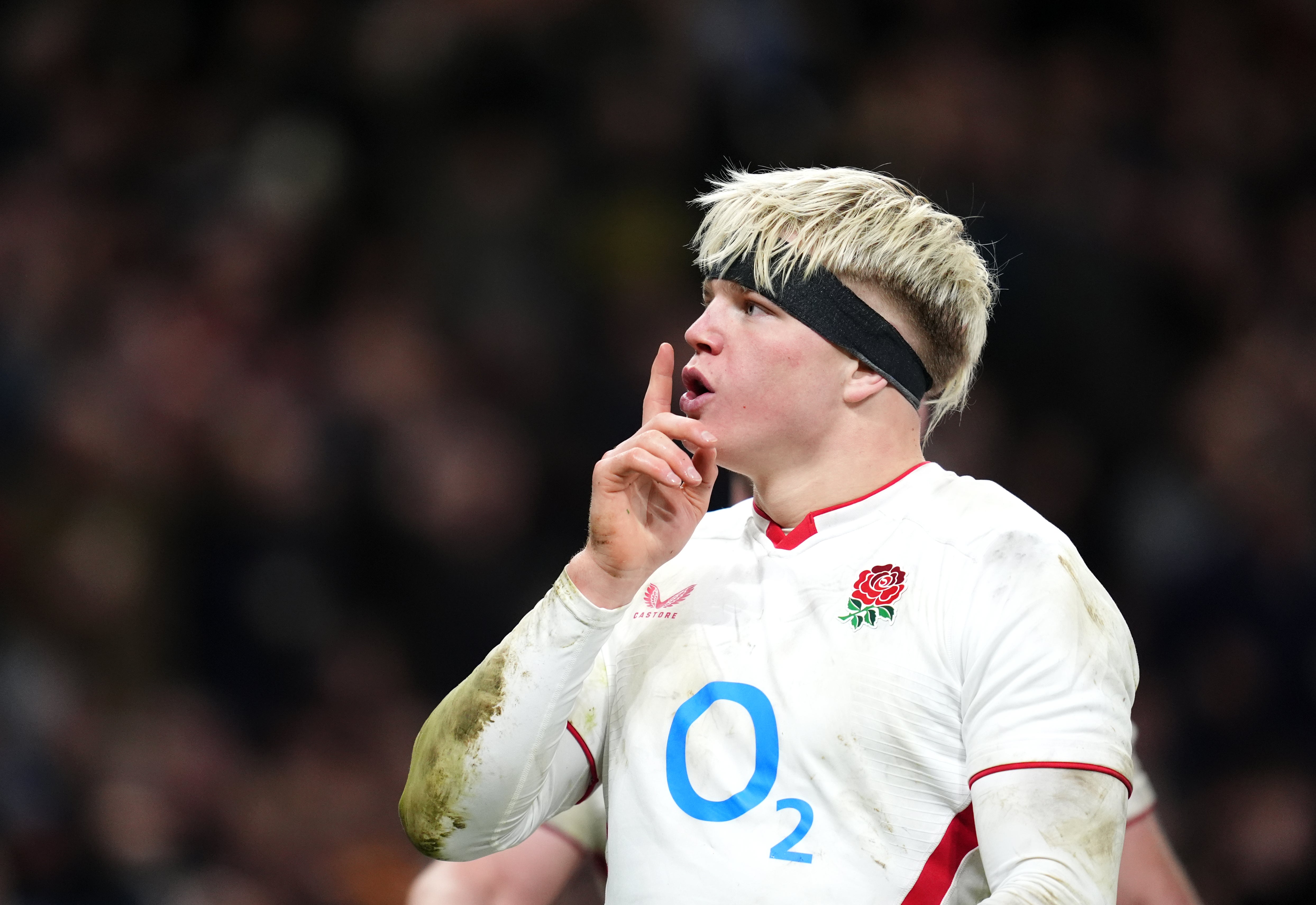 Pollock celebrates scoring a try for England against Wales at Twickenham in February