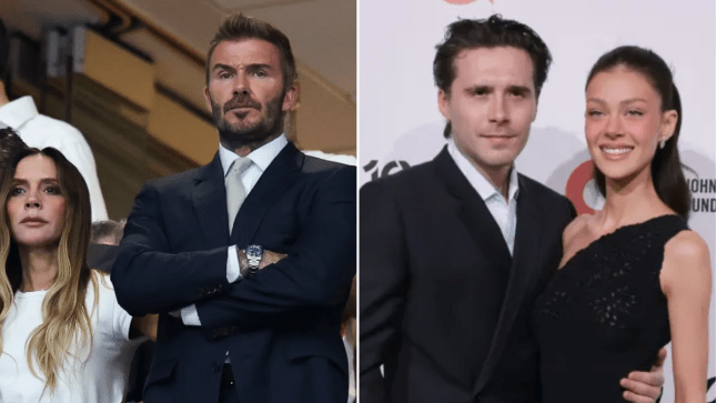 A comp of Victoria and David Beckham with Brooklyn and Nicola