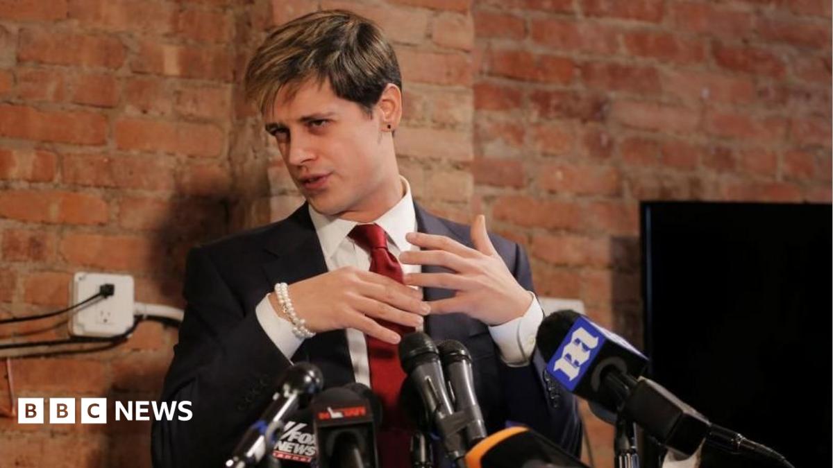 Yiannopoulos seen holding a news conference in 2017