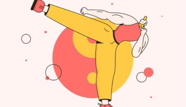 A graphic illustration of a man kicking, with circles in the background