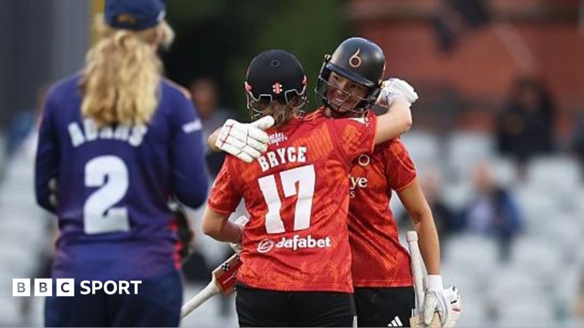 Emma Jones (right) and Kathryn Bryce celebrate the first of The Blaze's two wins on Finals Day in Manchester