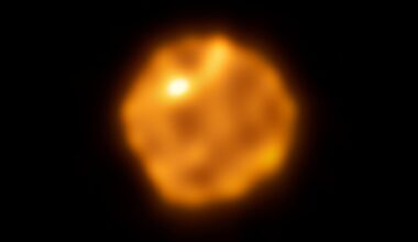 An image of Betelgeuse captured by the Atacama Large Millimeter/submillimeter Array in 2023 shows the star
