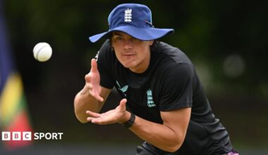 Caleb Falconer taking a catch during training for England Under-19s