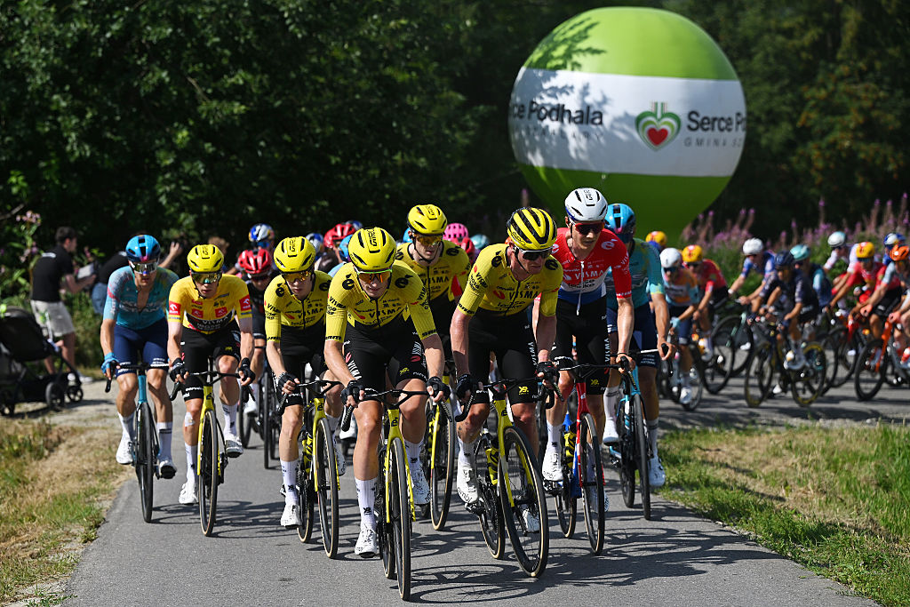 Team Visma-Lease a Bike lead the peloton during stage 6 of the 2026 Tour de Pologne 2026 in Bukowina Tatrzanska, Poland. (Photo by Luc Claessen/Getty Images)
