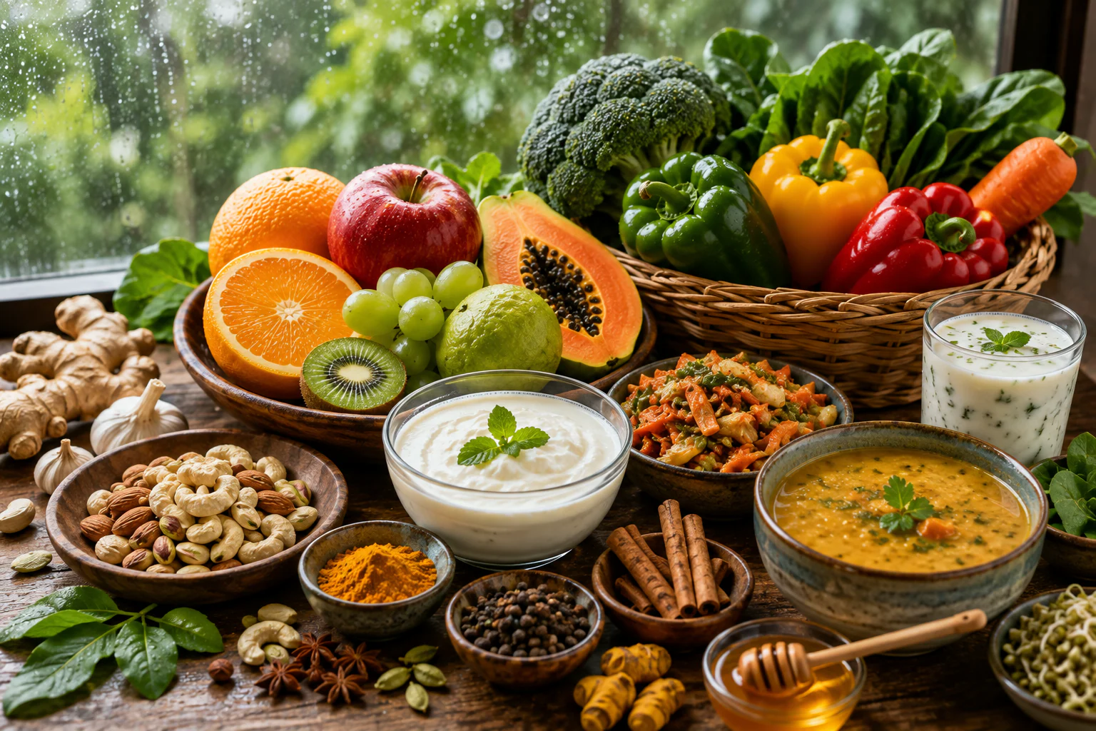 The monsoon season often brings higher humidity, fluctuating temperatures, and an increased risk of viral and bacterial infections. While no single food can prevent illness, eating a variety of nutrient-rich foods can support your immune system and overall health. Including fresh fruits, vegetables, spices, and fermented foods as part of a balanced diet may help your body stay resilient throughout the rainy season.