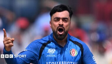 Afghanistan leg-spinner Rashid Khan celebrates taking a wicket