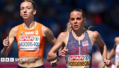 Audrey Werro of Switzerland falls to the right of Jemma Reekie of Great Britain and Northern Ireland, left, and Anaïs Bourgoin of France