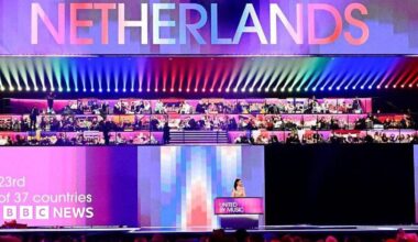 Netherlands name on stage at a previous Eurovision