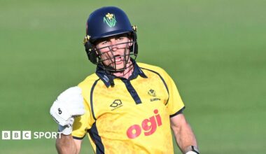 Andy Gorvin celebrates after Glamorgan's win against Worcestershire
