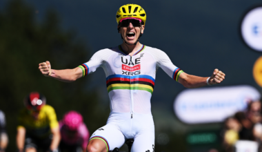 Tadej Pogacar of Slovenia and UAE Team Emirates - XRG celebrates at finish line as stage winner during 113th Tour de France 2026, Stage 3 a 195.9km stage from Granollers to Les Angles