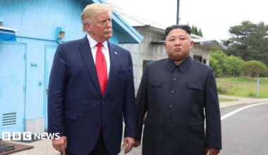North Korean leader Kim Jong Un and US President Donald Trump inside the demilitarized zone (DMZ) separating the South and North Korea on 30 June 2019