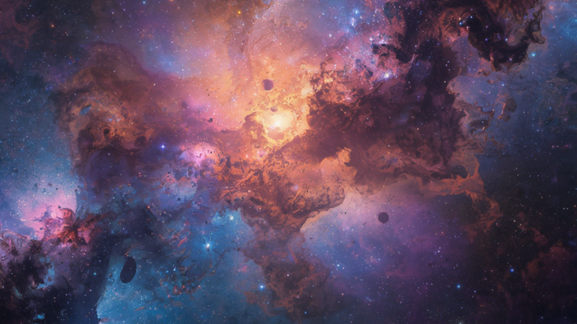 a cloud of multi-colored light on a dark starry background