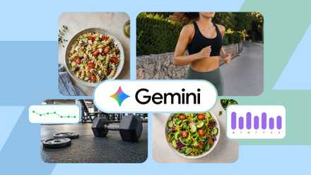 Google Health app and Fitbit Air with health metrics and meals