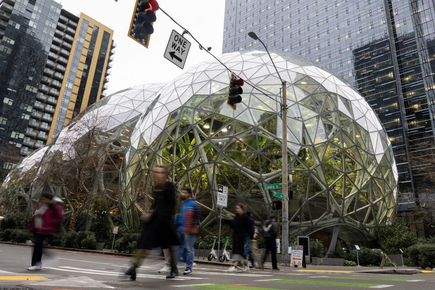 The Spheres at Amazon headquarters in Seattle, Washington on January 29, 2026.