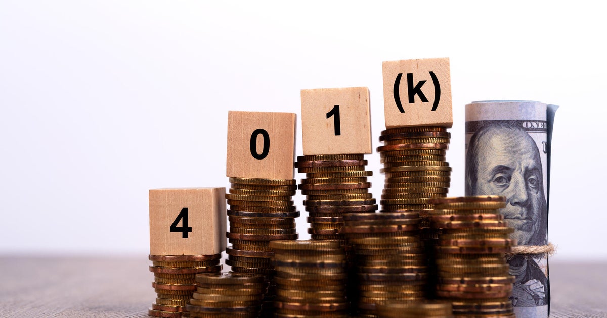 401(k) Word on Wood Block with Stack of Coins