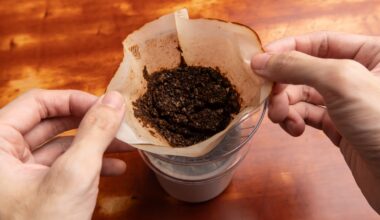 A filter with coffee grounds.